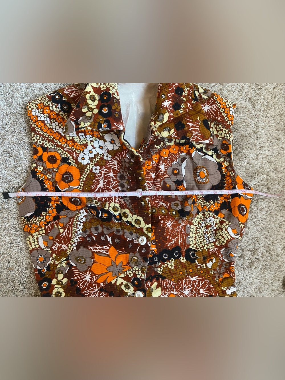 70s Vintage Floral Button-Front Women’s Dress, Brown & Orange, Small - Picture 14 of 16